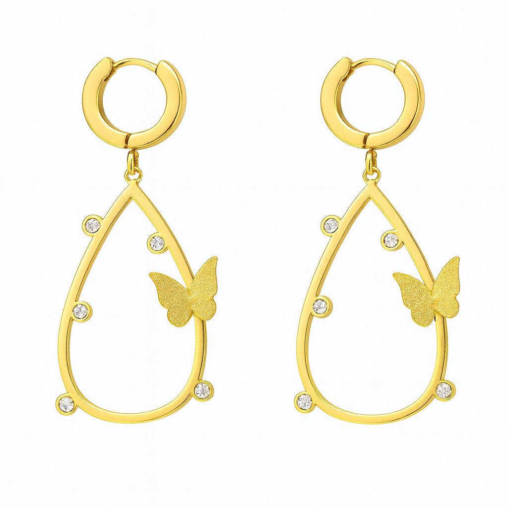 Golden Teardrop Butterfly Earrings with Crystal Accents By Just Jewel