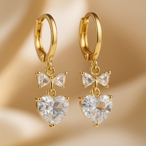 Gold-Plated Heart Drop Earrings with Bow Accent By Just jewel