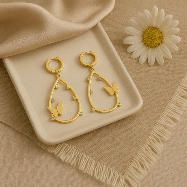 Golden Teardrop Butterfly Earrings with Crystal Accents By Just Jewel - Image 2