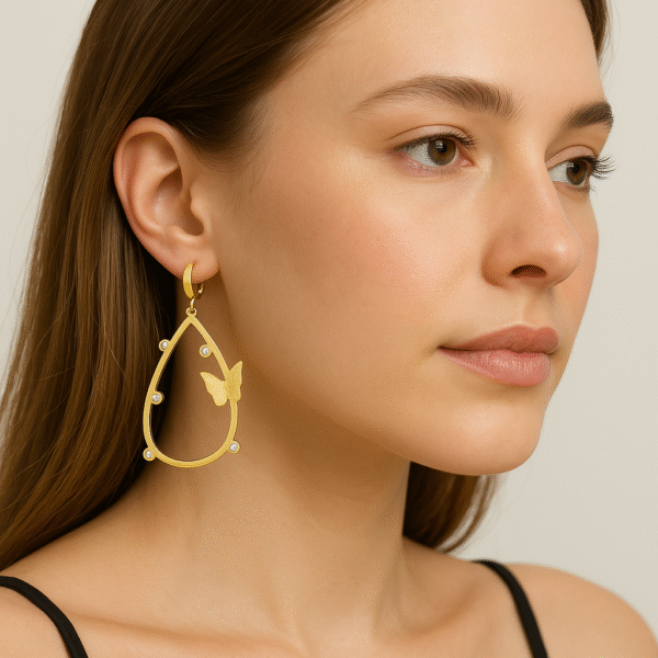 Golden Teardrop Butterfly Earrings with Crystal Accents By Just Jewel - Image 3