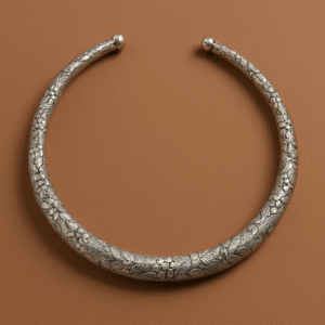 Navratri Silver Hasli Choker – Handcrafted Floral Engraved Necklace for Ethnic Wear