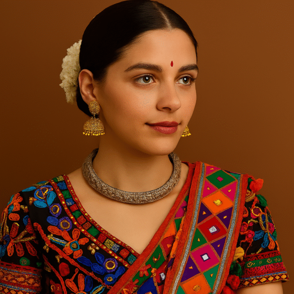 Navratri Silver Hasli Choker – Handcrafted Floral Engraved Necklace for Ethnic Wear - Image 2