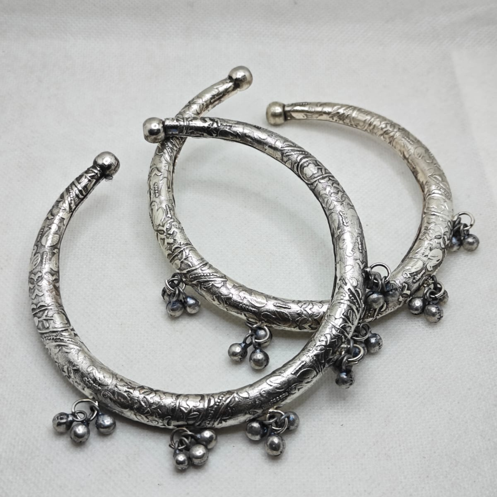 “Naazira” Antique Silver Ghungroo Anklets – Heritage Bloom Edition