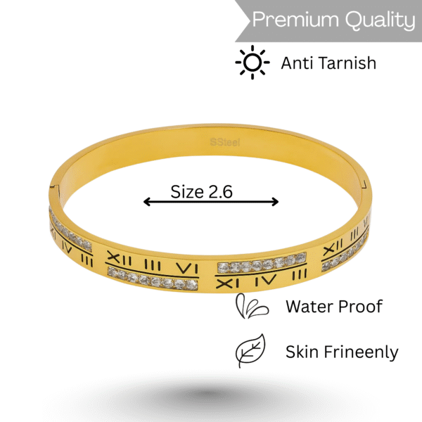 Timora Luxe – Roman Numeral Gold Bracelet with Crystal Panels By Just Jewel - Image 3