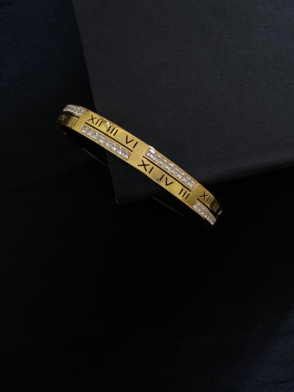 Timora Luxe – Roman Numeral Gold Bracelet with Crystal Panels By Just Jewel - Image 2