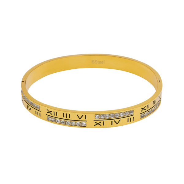 Timora Luxe – Roman Numeral Gold Bracelet with Crystal Panels By Just Jewel