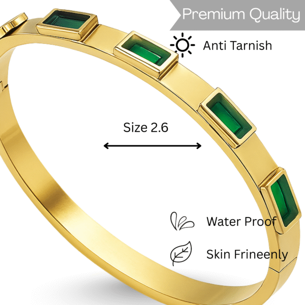 Gold Bangle Bracelet for Women with 5 Emerald-Cut Green Stones By Just Jewel - Image 3
