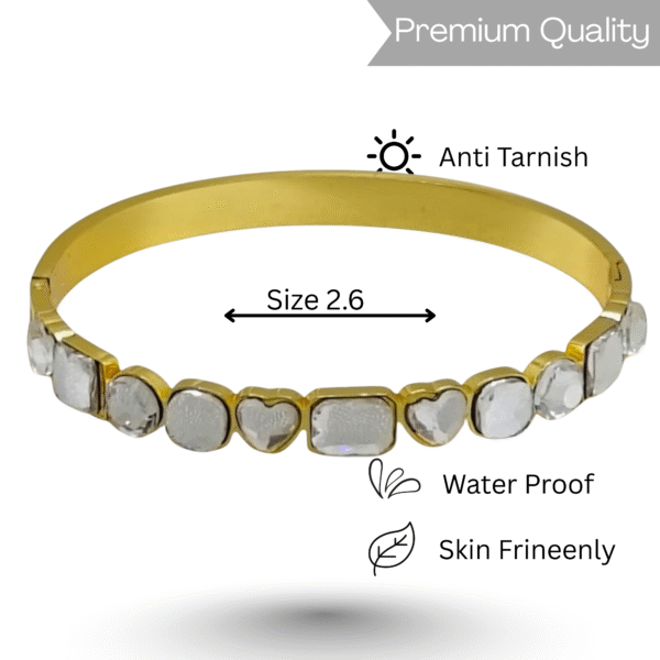“Symphony of Shapes” Gold Bangle Bracelet with Mixed-Cut Stones By Just Jewel - Image 3