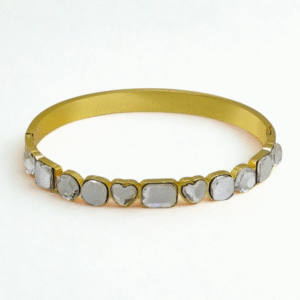 “Symphony of Shapes” Gold Bangle Bracelet with Mixed-Cut Stones By Just Jewel