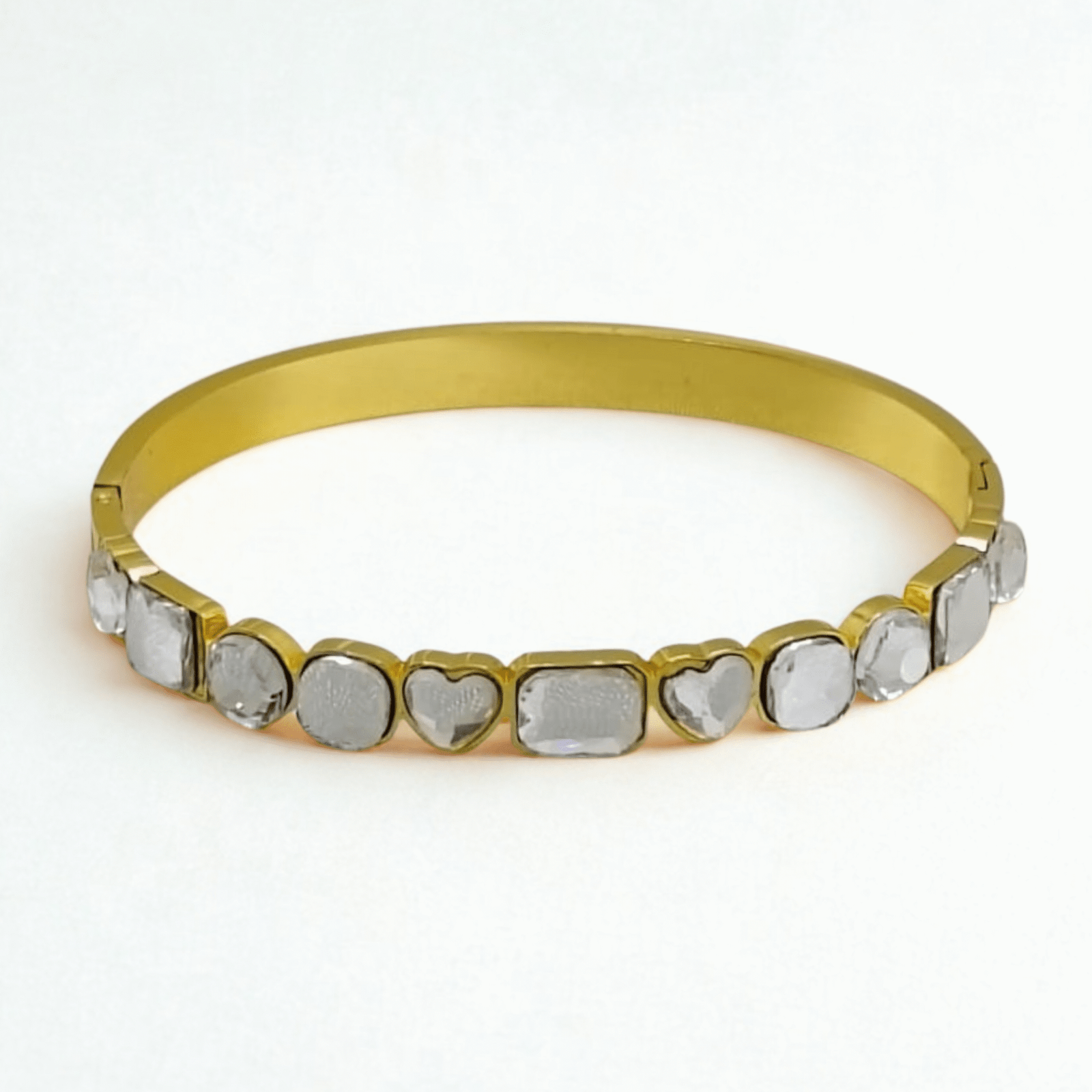 “Symphony of Shapes” Gold Bangle Bracelet with Mixed-Cut Stones By Just Jewel