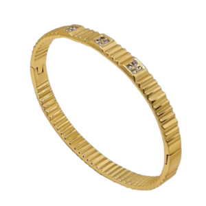 Regal Radiance Kada | Gold-Toned Stainless Steel with Diamond-Style Accents By Just Jewel