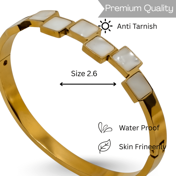 Elegant Gold-Plated Kada with White Mother-of-Pearl Square Inlays By Just Jewel - Image 2