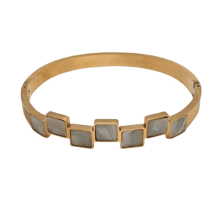 Elegant Gold-Plated Kada with White Mother-of-Pearl Square Inlays By Just Jewel