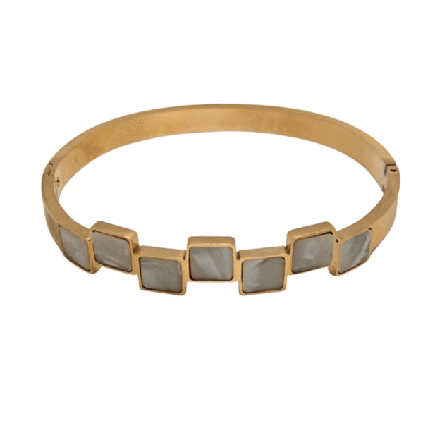 Elegant Gold-Plated Kada with White Mother-of-Pearl Square Inlays By Just Jewel