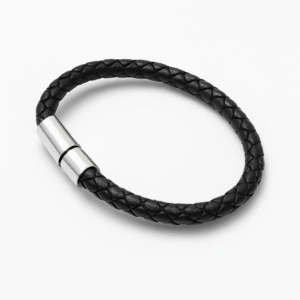 VertoCore – Black Braided Leather Bracelet with Stainless Steel Clasp For Men By Just Jewel