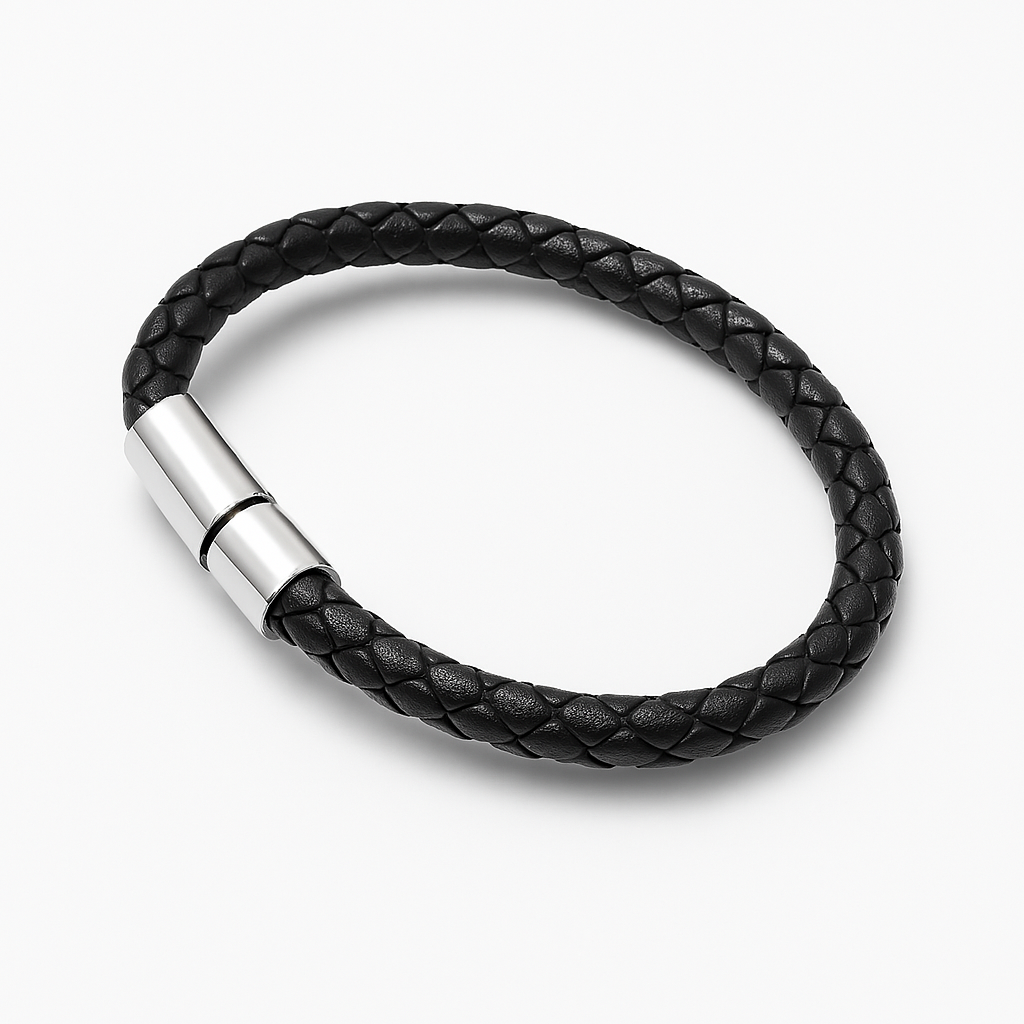 VertoCore – Black Braided Leather Bracelet with Stainless Steel Clasp For Men By Just Jewel