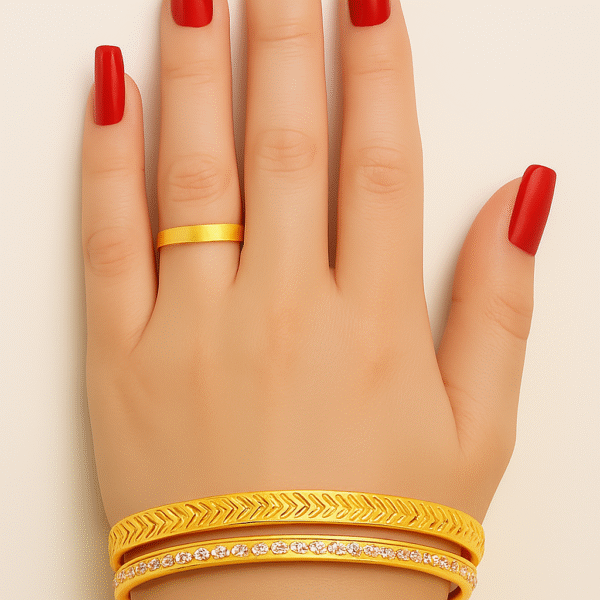 Virelle Crest – Gold Chevron & Stone-Set Hinged Bracelet - Image 2