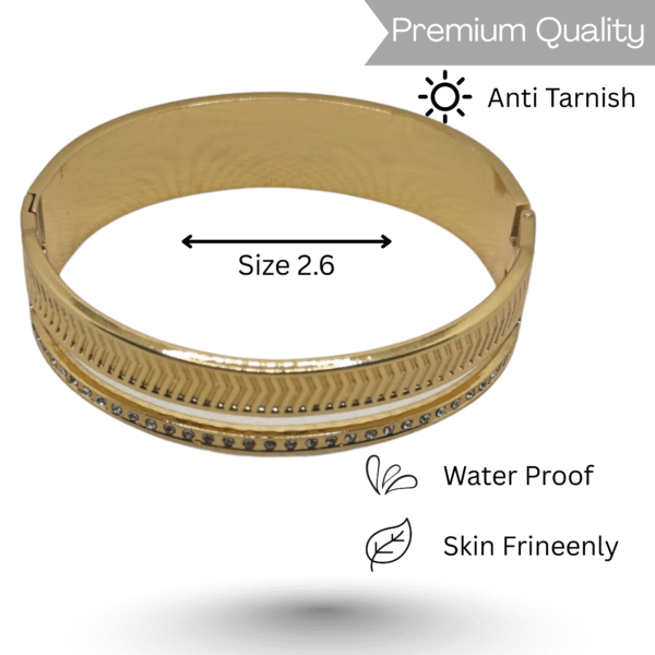Virelle Crest – Gold Chevron & Stone-Set Hinged Bracelet - Image 3