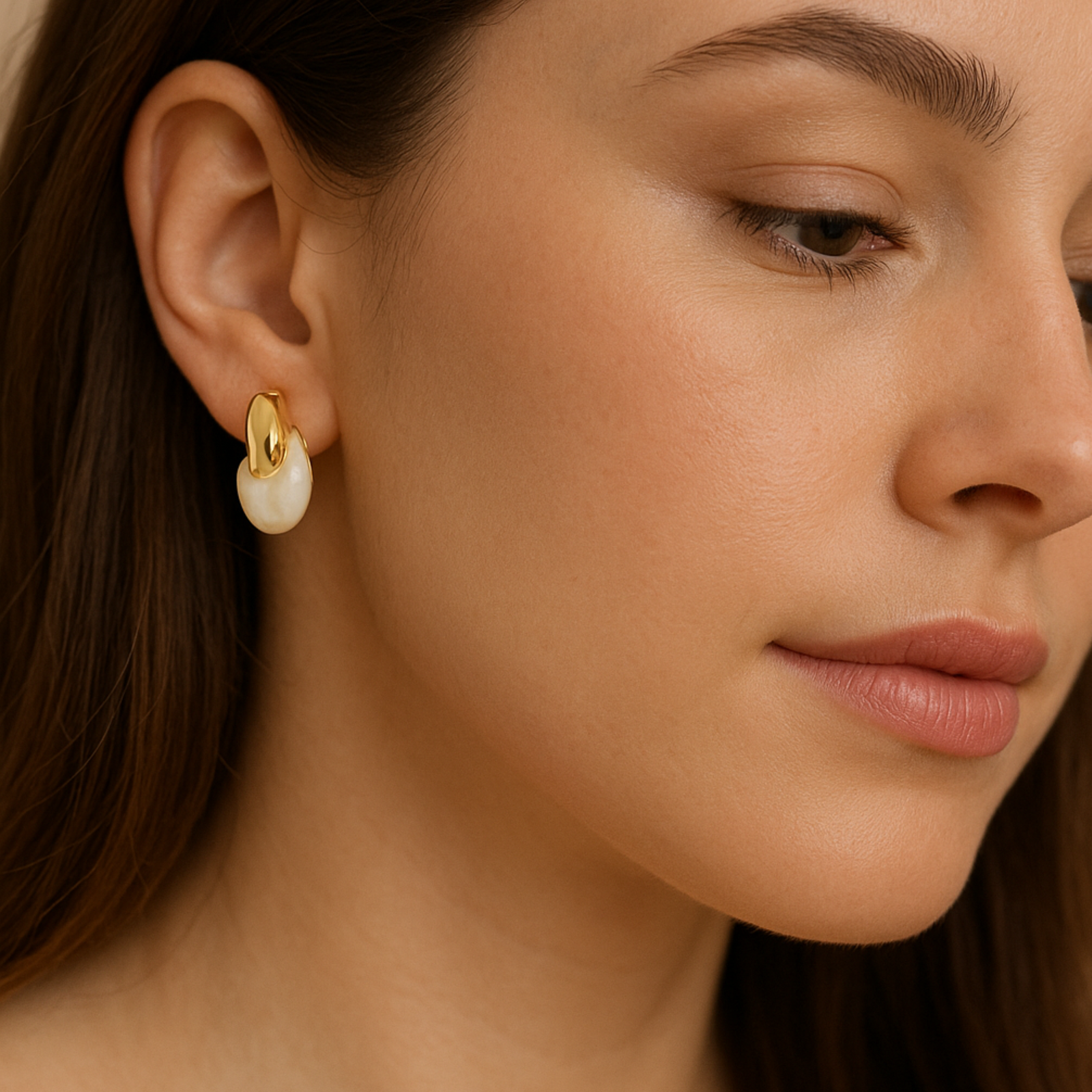 “Luna Embrace” Gold & Cream Sculpted Earrings