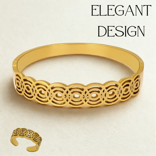 OrnaLuxe Gold Jewelry Set – Engraved Bracelet with Clasp & Adjustable Ring - Image 3