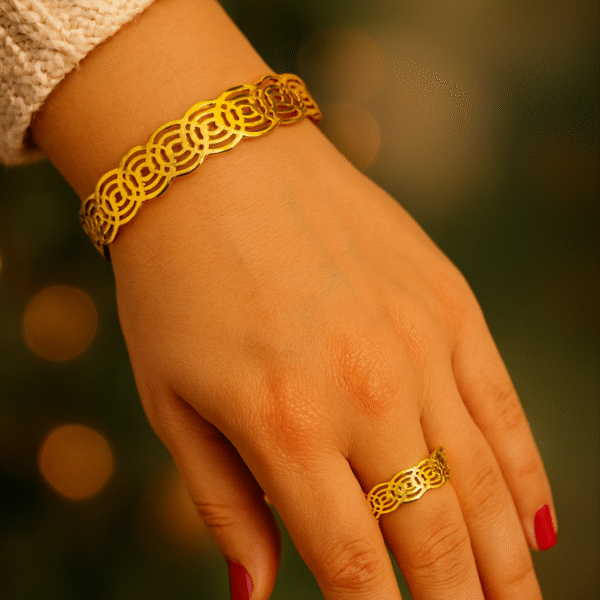 OrnaLuxe Gold Jewelry Set – Engraved Bracelet with Clasp & Adjustable Ring - Image 2