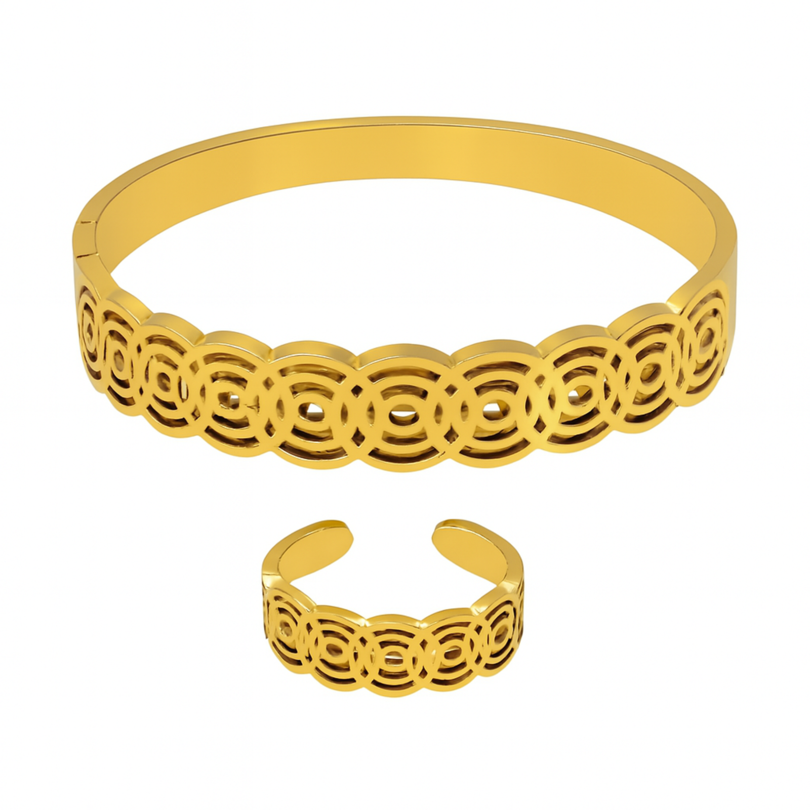OrnaLuxe Gold Jewelry Set – Engraved Bracelet with Clasp & Adjustable Ring