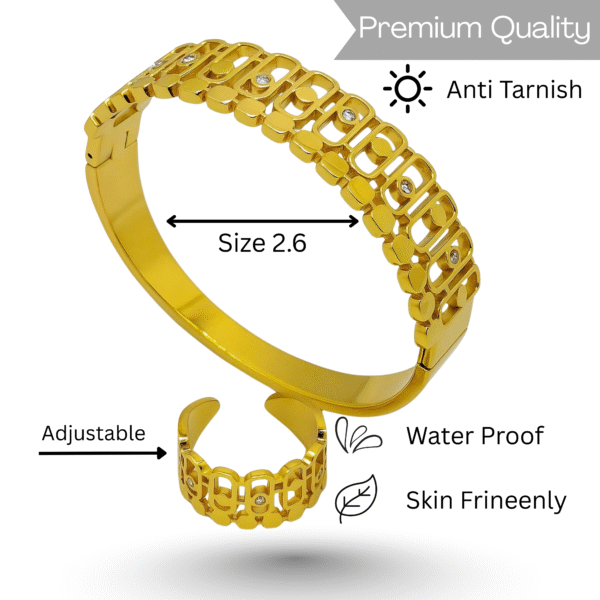 Aurelia Grid Gold Bracelet & Adjustable Ring Set for Women | Anti-Tarnish | Waterproof | Skin-Friendly Jewelry - Image 2