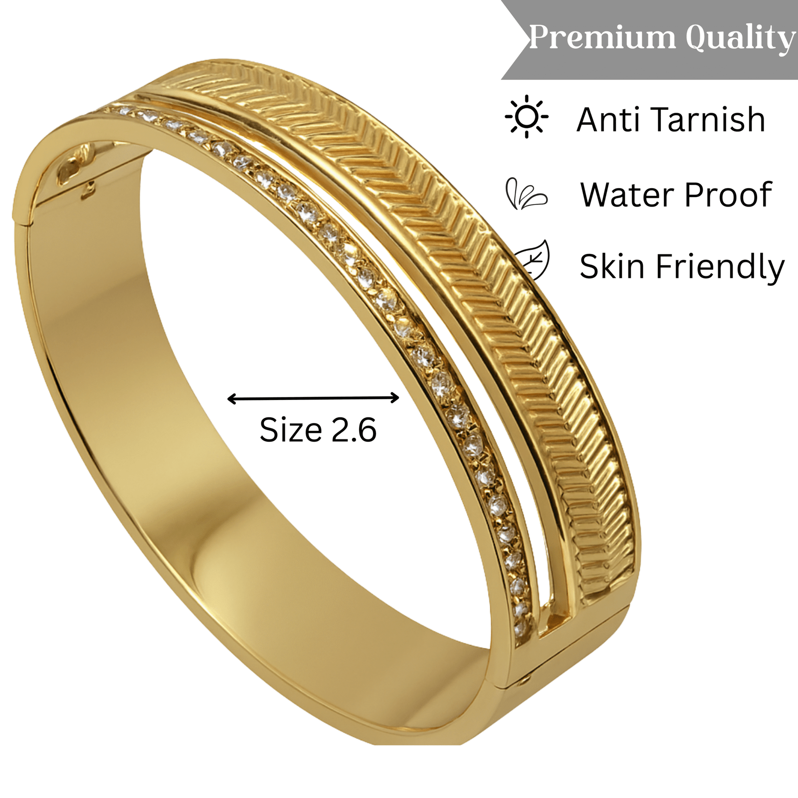 Virelle Crest – Gold Chevron & Stone-Set Hinged Bracelet - Image 3