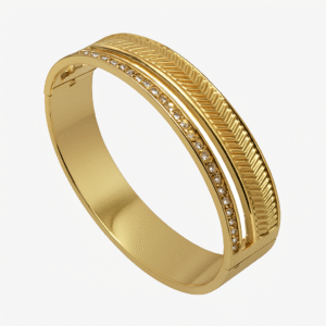 Virelle Crest – Gold Chevron & Stone-Set Hinged Bracelet