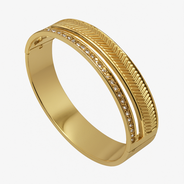 Virelle Crest – Gold Chevron & Stone-Set Hinged Bracelet