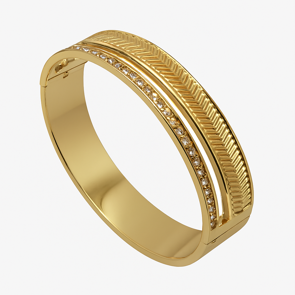 Virelle Crest – Gold Chevron & Stone-Set Hinged Bracelet