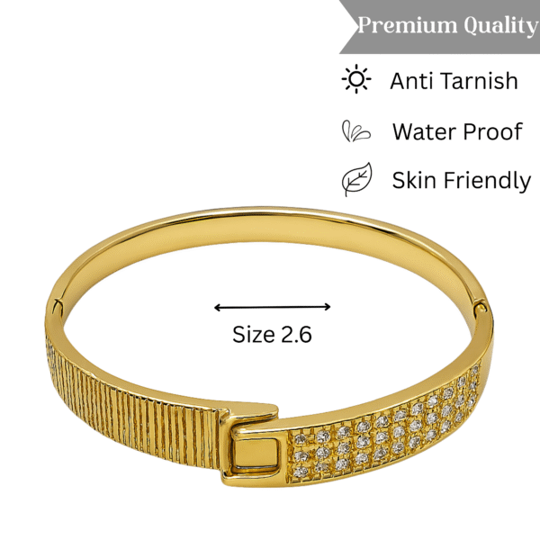 Veloura Grid – Gold Textured & Diamond-Set Hinged Bracelet for Women By Just Jewel - Image 3