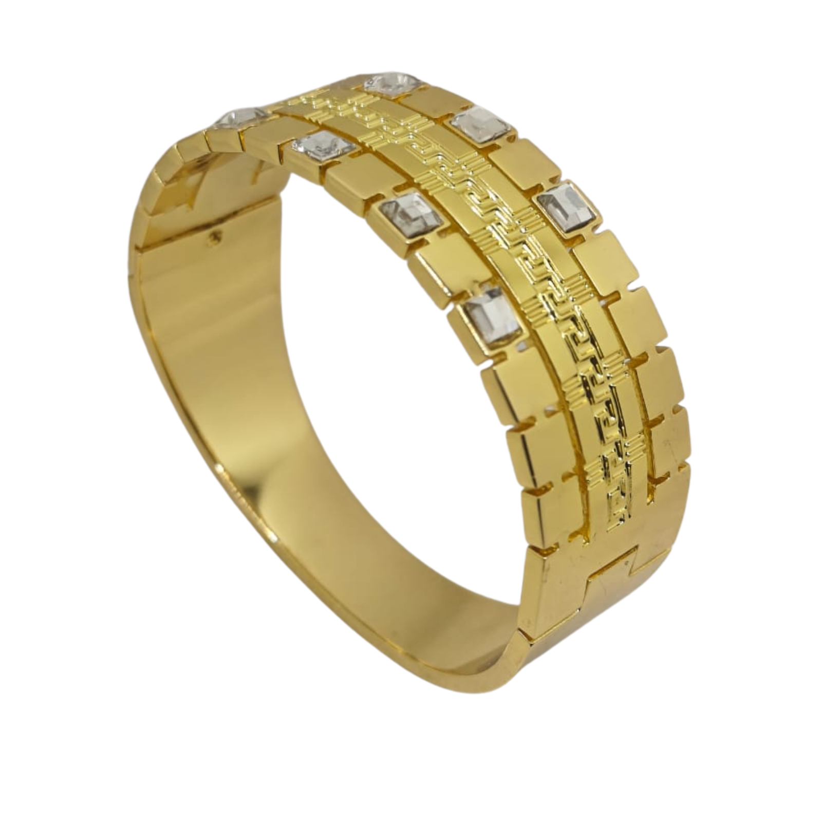 Aurix Grid – Gold Square-Link Bracelet with Embedded Stones for Women By Just Jewel