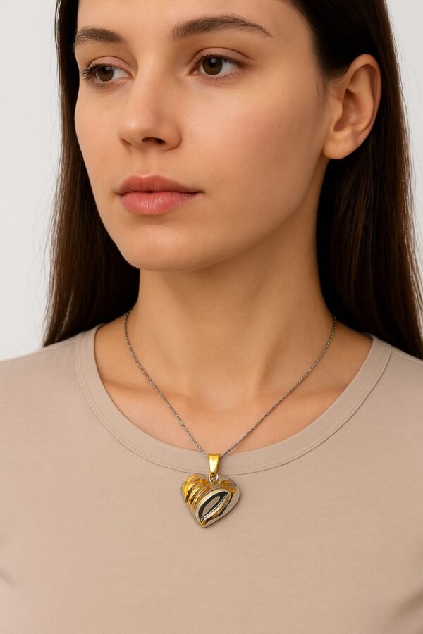 ZebraLuxe – Dual-Tone Heart Pendant - Image 2