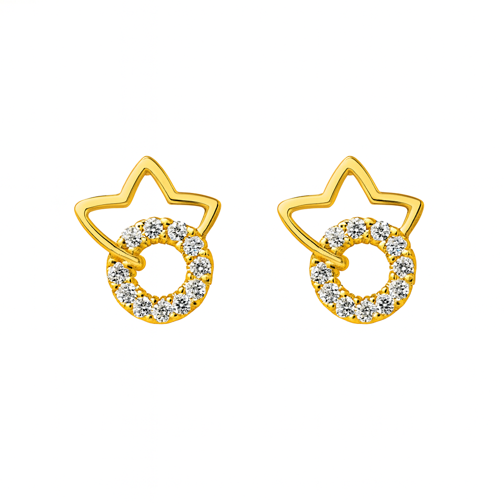 "Celestial Halo" – Star & Zirconia Circle Stud Earrings