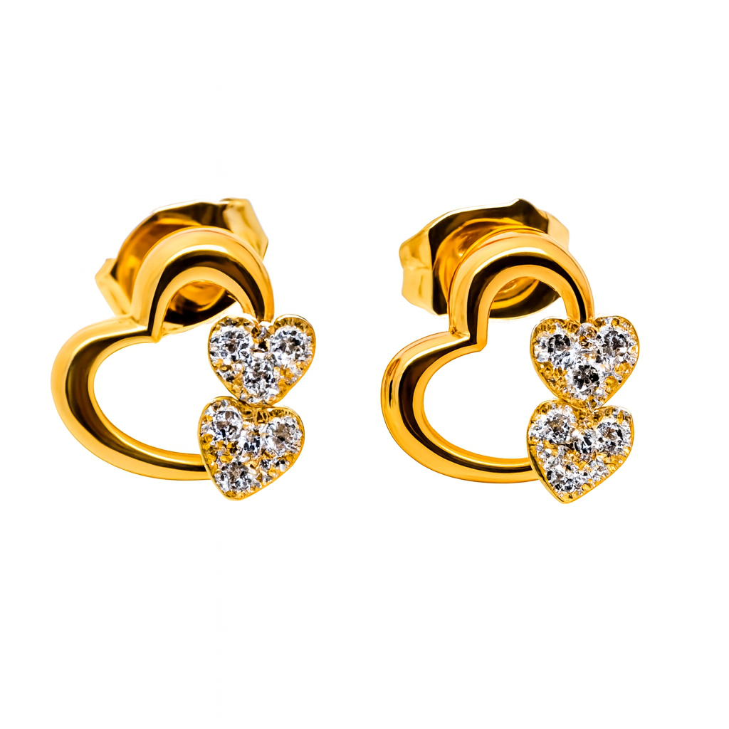 "Twinned Hearts" – Gold & Diamond Accent Stud Earrings