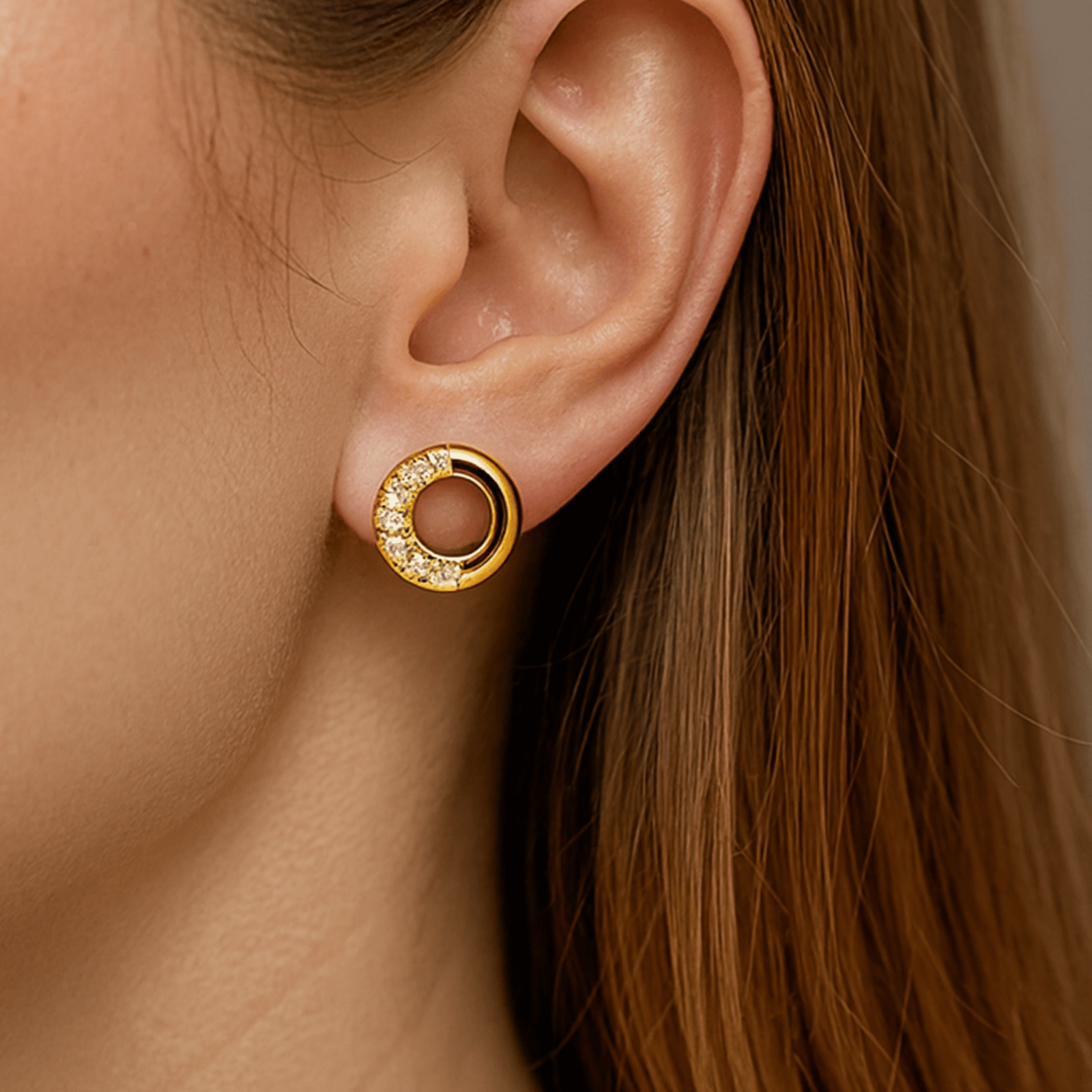 "Radiant Loop" – Gold & Diamond Stud Earrings - Image 2