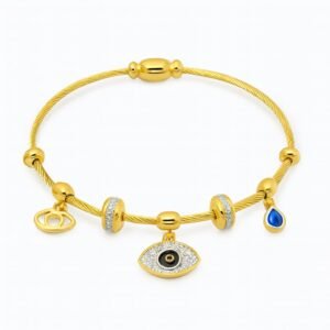 DazzleAura Gold Charm Bracelet with Evil Eye & Gem Accents