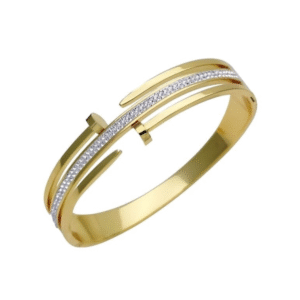 LustraLine Gold Split Cuff Bracelet with Stone Inlay