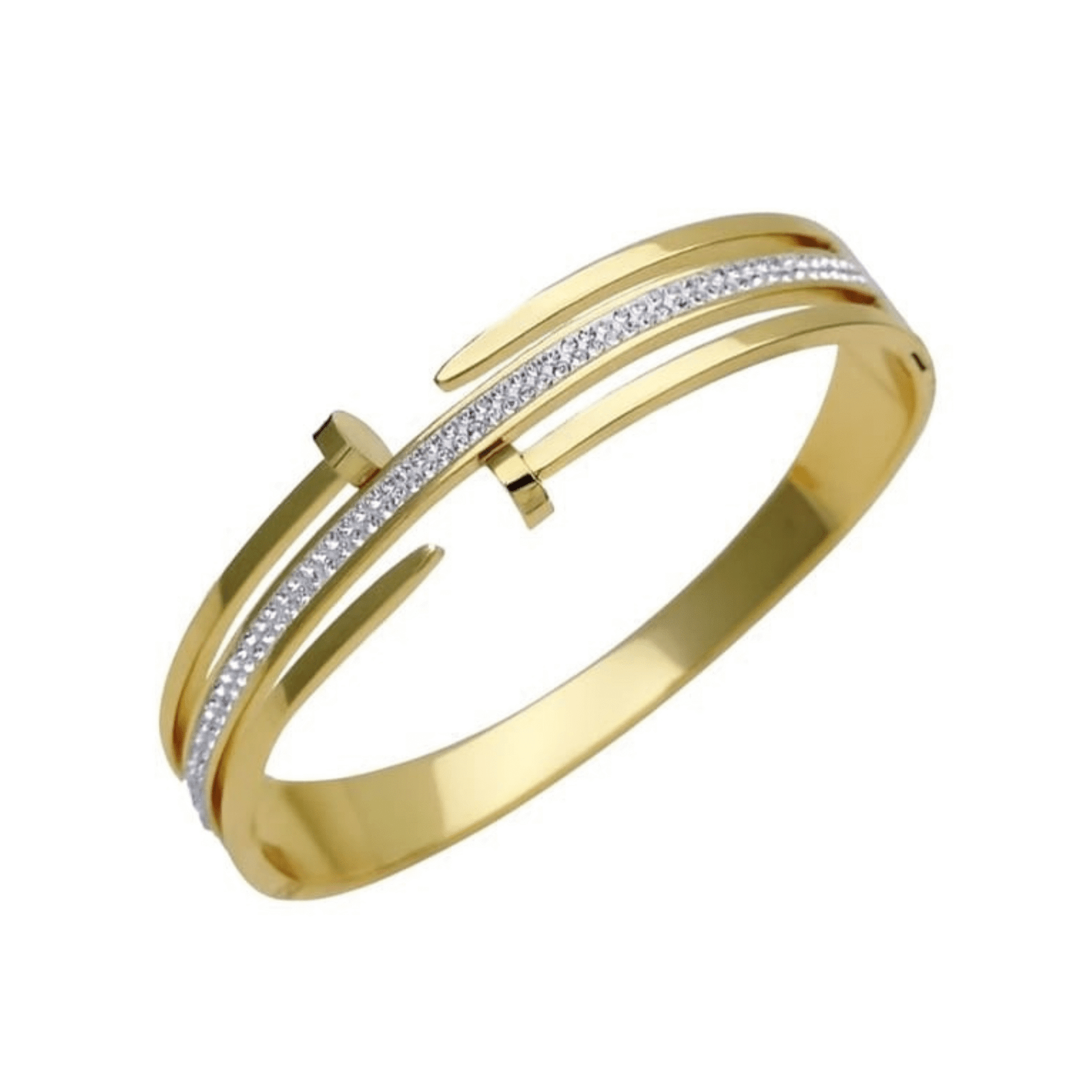 LustraLine Gold Split Cuff Bracelet with Stone Inlay