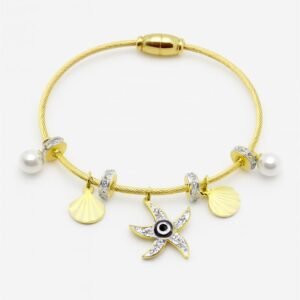 SunTide Gold Charm Bracelet with Starfish & Pearl Accents