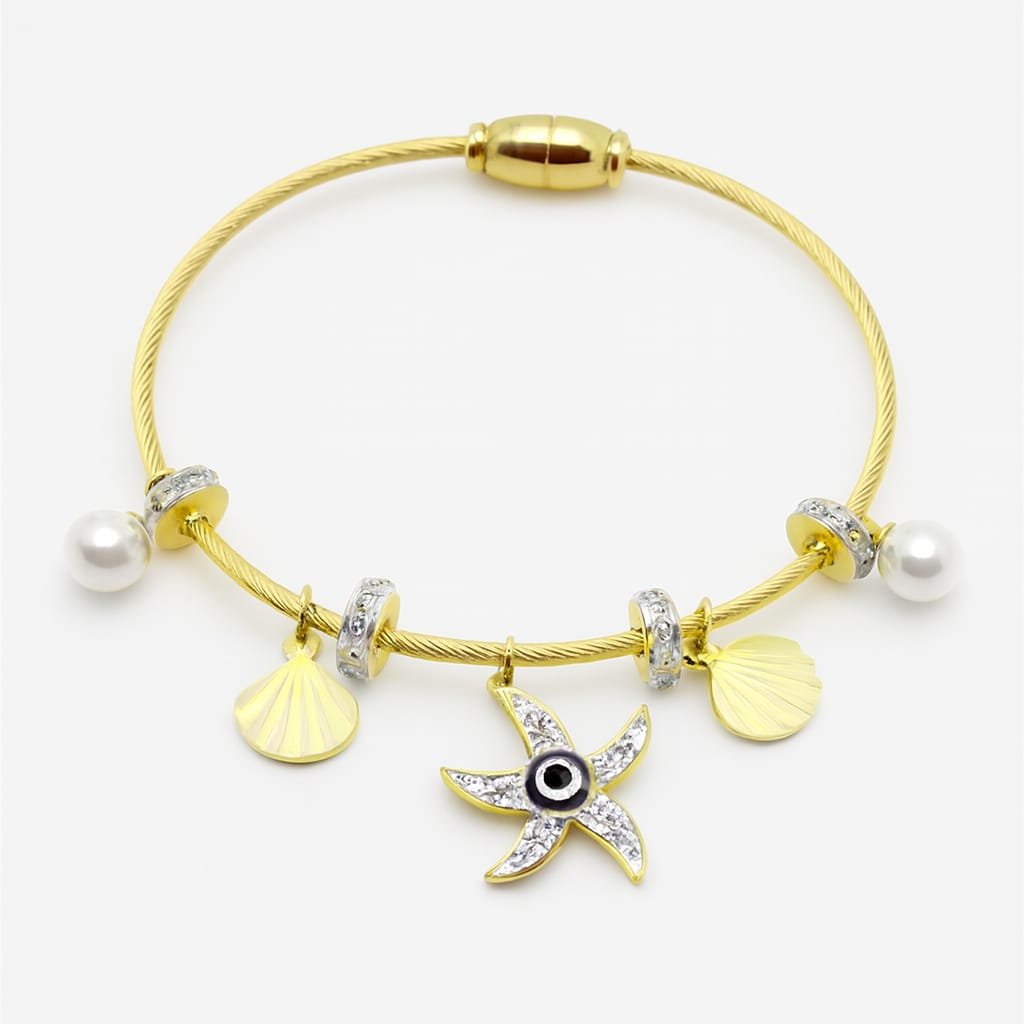 SunTide Gold Charm Bracelet with Starfish & Pearl Accents