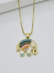 Rainbow Elephant Enamel Pendant | 18K Gold Plated Multicolored Stone Necklace