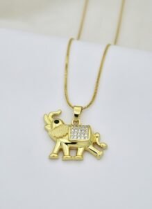 Golden Elephant Zircon Pendant | 18K Gold Plated Royal Charm Necklace