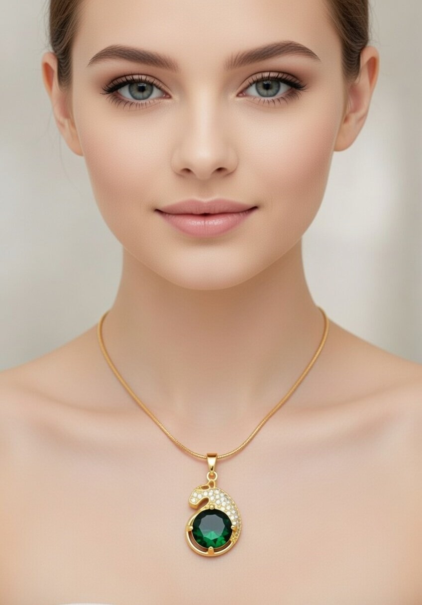 Emerald Panther Zircon Pendant | 18K Gold Plated Luxury Statement Necklace - Image 2