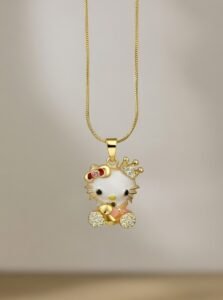 Hello Kitty Princess Enamel Pendant | 18K Gold Plated Zircon Crown Necklace
