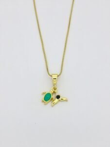 Golden Turtle & Crescent Moon Pendant | 18K Gold Plated Emerald Green Necklace