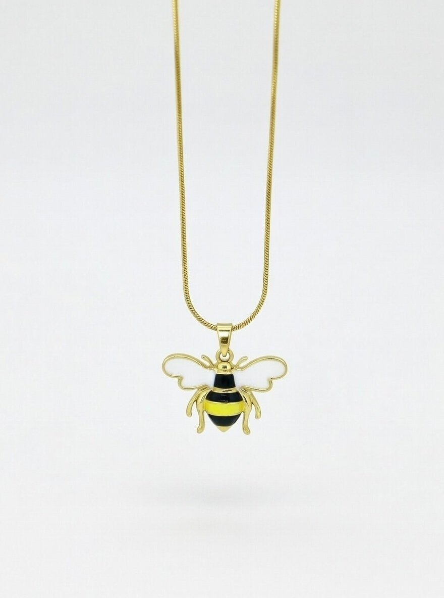 Golden Bumblebee Enamel Pendant Gold Chain Necklace with Bee Charm