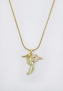 Elegant Hummingbird Enamel Pendant | 18K Gold Plated Zircon Wings Necklace