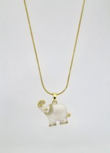 Mother of Pearl Elephant Pendant | 18K Gold Plated Zircon Trunk Necklace